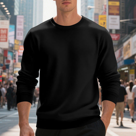 Herren lässiger Rundhals-Sweatshirt aus hochwertigem Baumwollmix mit strukturiertem Material