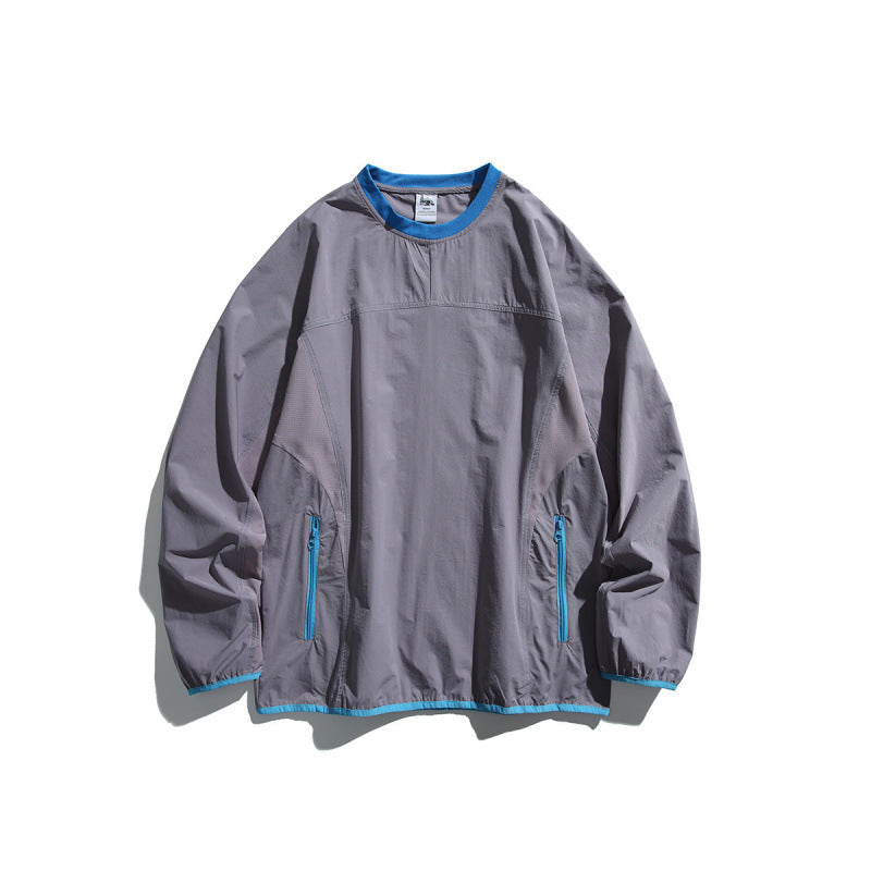 Unisex Leichter technischer Oversize-Pullover mit Rundhalsausschnitt, Reißverschlusstaschen und kontrastierten Abschlüssen Shop Nory