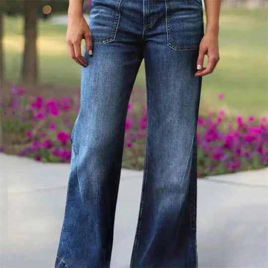 Damen Hochtaillierte Denim-Jeans mit weitem Schlagbein und aufgesetzten Vordertaschen Shop Nory