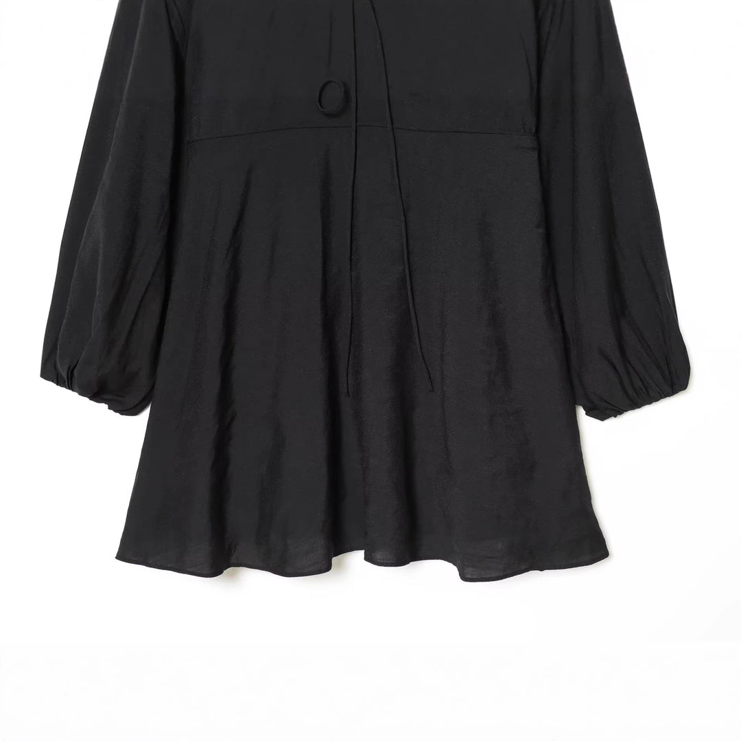 Damen Kurzkleid mit tiefem V‑Ausschnitt, Empire‑Taillenband und weiten Ballonärmeln Shop Nory
