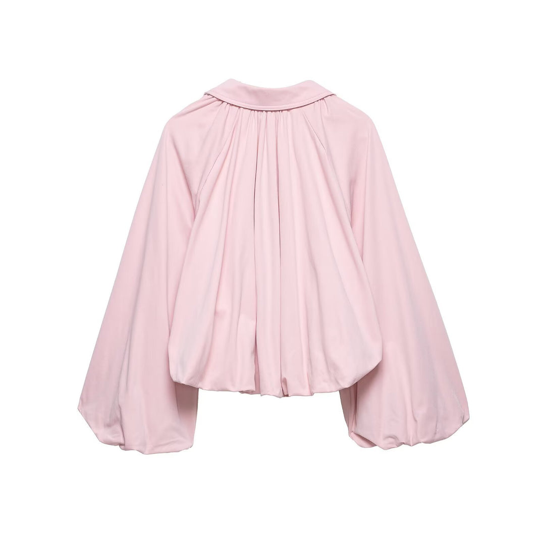 Damen Kurz geschnittene Blousonjacke mit weitem Ballonärmel, Reißverschluss und elastischem Saum Shop Nory