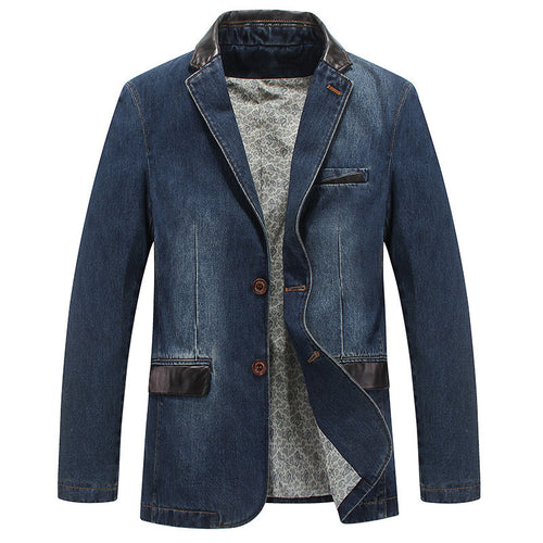 Herren Elegantes Denim-Sakko im Blazerstil mit Kunstlederbesatz und Paisley-Futter Shop Nory