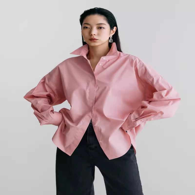 Damen Oversize-Poplinhemd mit hohem Stehkragen, kastiger Passform und überschnittenen Schultern Shop Nory