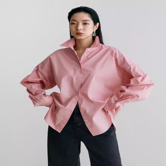 Damen Oversize-Poplinhemd mit hohem Stehkragen, kastiger Passform und überschnittenen Schultern Shop Nory