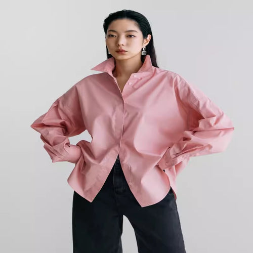 Damen Oversize-Poplinhemd mit hohem Stehkragen, kastiger Passform und überschnittenen Schultern Shop Nory