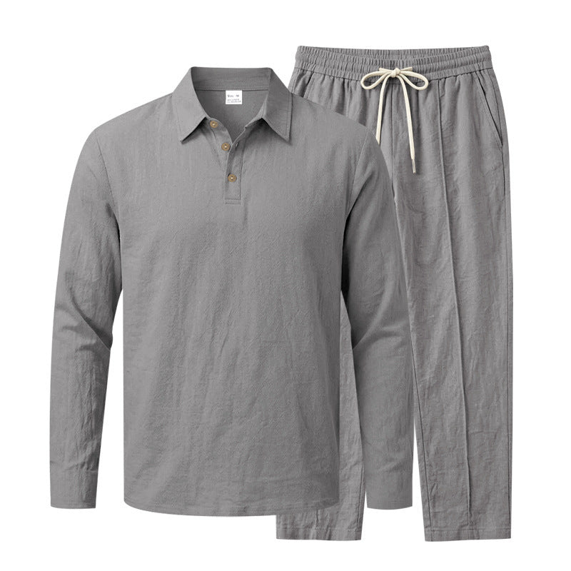 Herren Lässiges Leinenoptik-Loungewear-Set mit Henley-Kragen und Kordelbzw. Bund Shop Nory