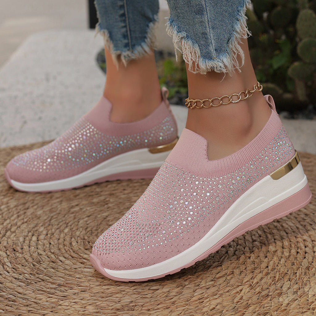 Damen Modische Sneaker mit Strass und Plateau Shopnory