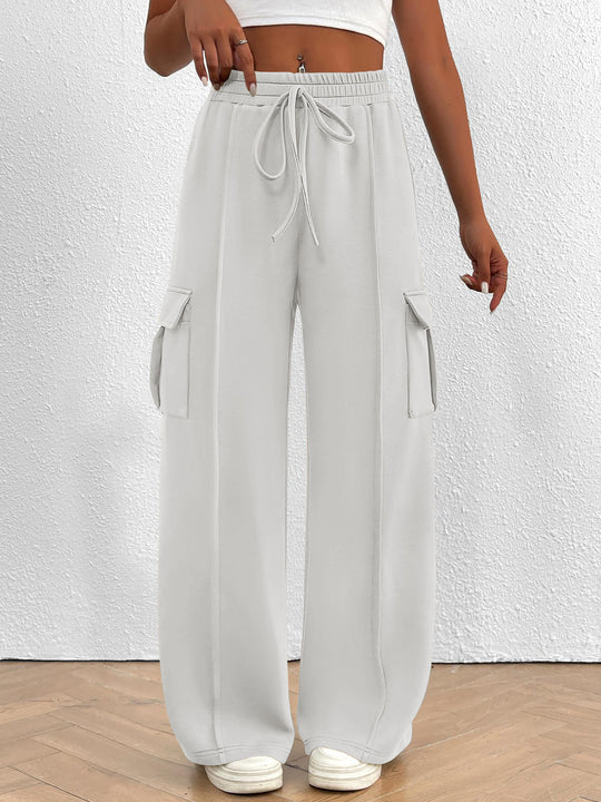 Damen Weite Cargo-Loungehose mit Tunnelzugbund und aufgesetzten Pattentaschen Shop Nory