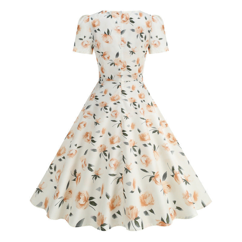 Damen Freizeitkleid mit floralem Design und schwingendem Rock