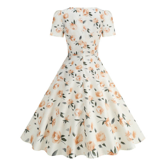 Damen Freizeitkleid mit floralem Design und schwingendem Rock