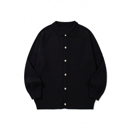 Unisex Boxy-Strickcardigan mit Hemdkragen, Raglanärmeln und gerippten Abschlüssen Shop Nory