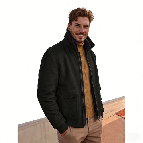 Herren Kurze Bomberjacke mit Teddykragen, Cargo-Pattentaschen und Reißverschluss Shop Nory