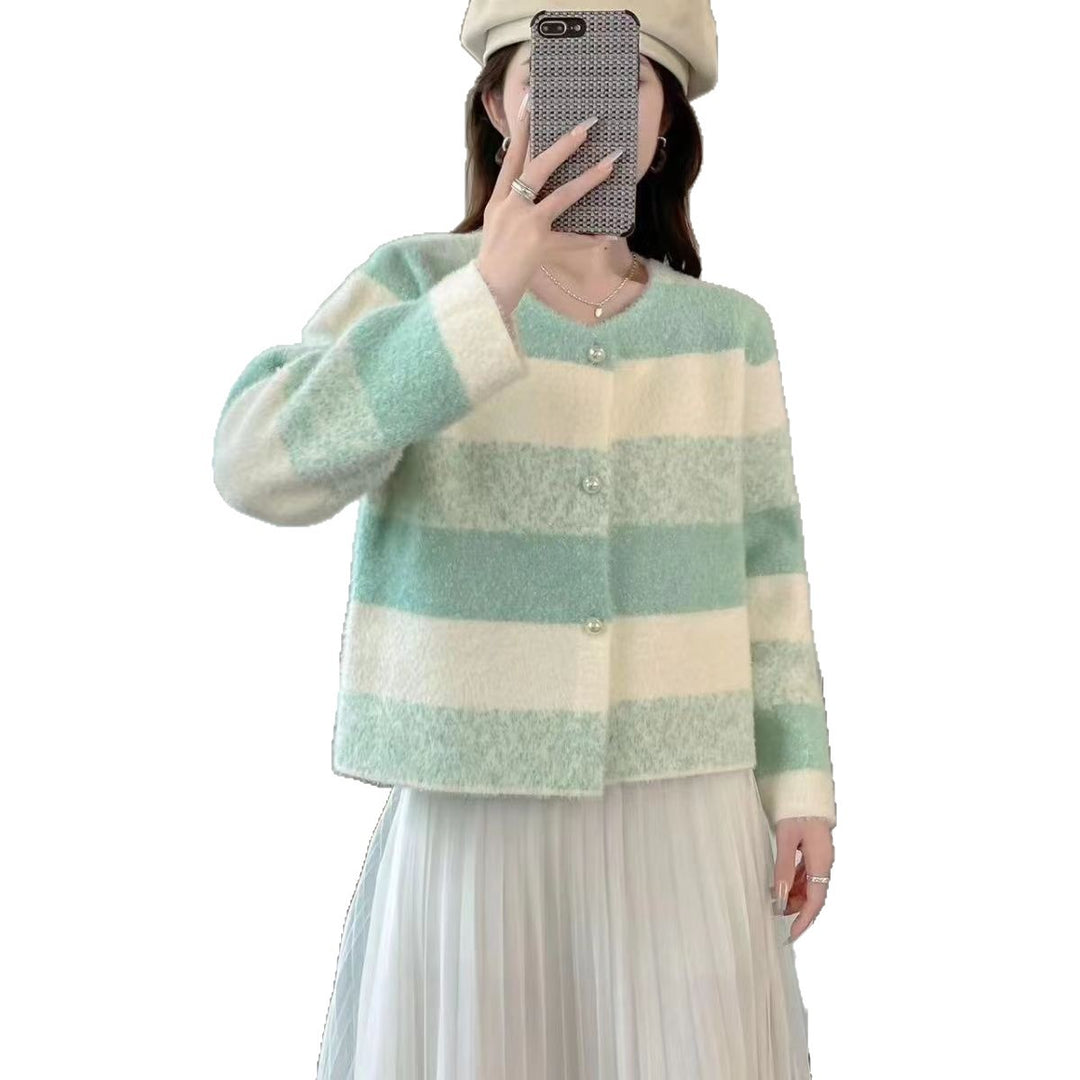 Damen Flauschiger Grobstrick-Cardigan mit Perlenknöpfen Shop Nory