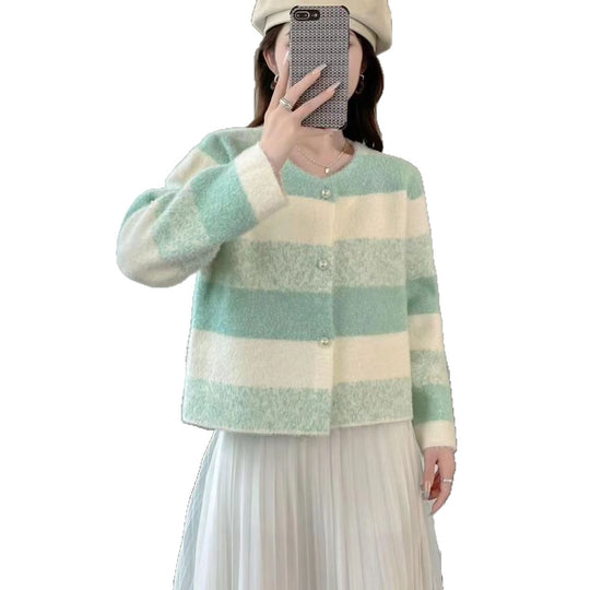 Damen Flauschiger Grobstrick-Cardigan mit Perlenknöpfen Shop Nory