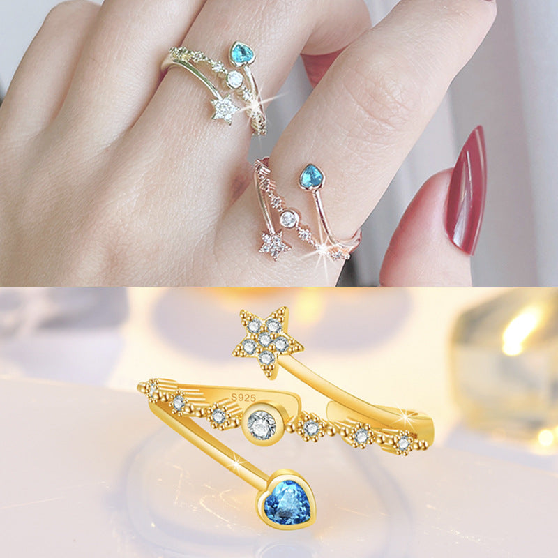 Damen Offener Ring mit funkelndem Stern- und Tropfenmotiv Shop Nory