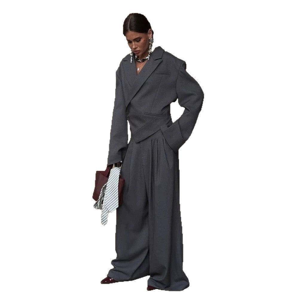 Damen Oversized-Blazer-Set mit tailliertem Schößchen und Plissee-Midirock Shop Nory
