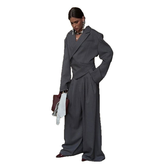 Damen Oversized-Blazer-Set mit tailliertem Schößchen und Plissee-Midirock Shop Nory