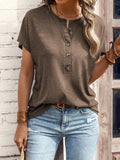 Damen lässiges T-Shirt mit Knopfleiste und kurzem Ärmel