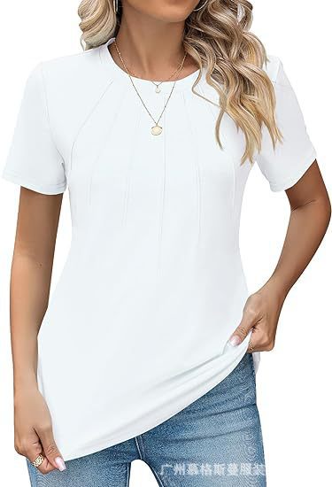 Plissee-T-Shirt mit Rundhalsausschnitt