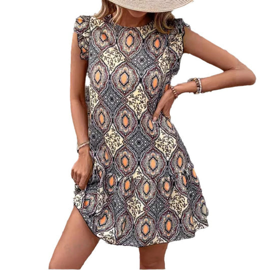 Damen kurzes Sommerkleid mit Rüschendetails Shopnory