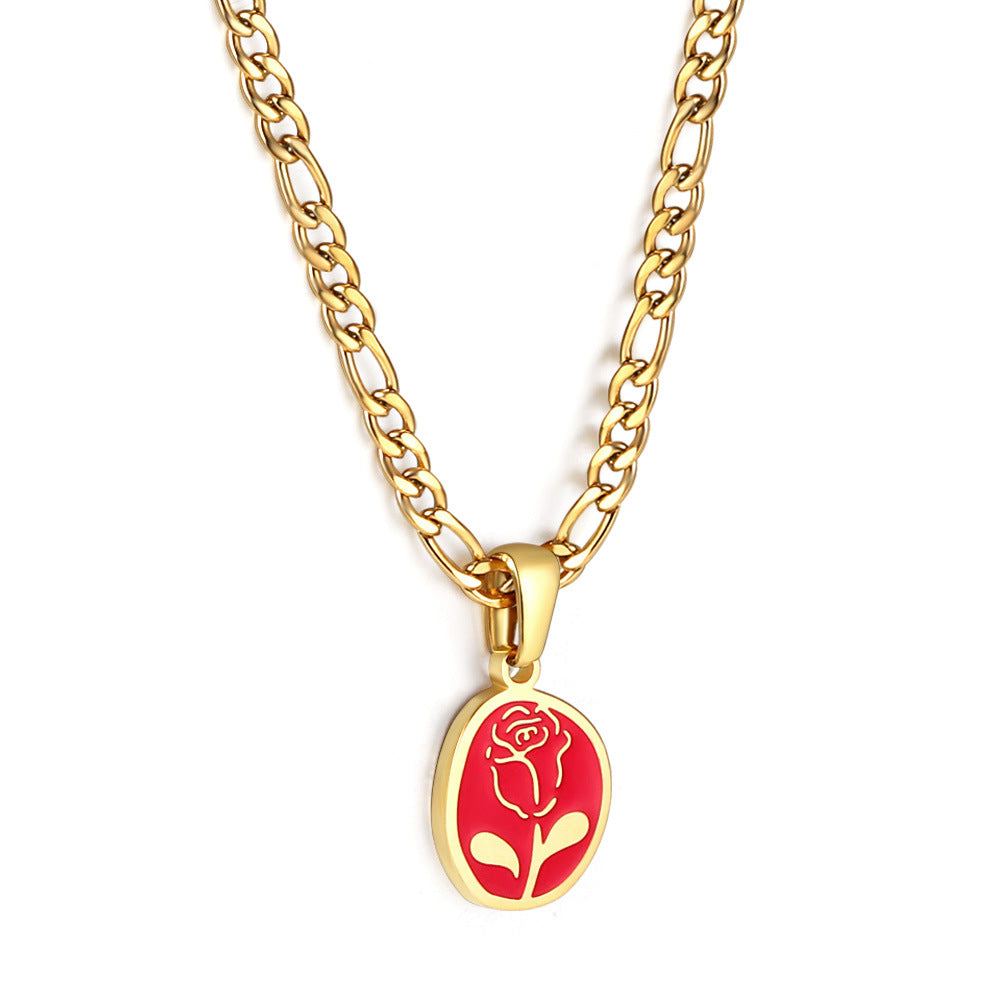 Damen Halskette mit kunstvollem Rosenanhänger und hochwertiger goldplattierter Edelstahl-Gliederkette Shop Nory