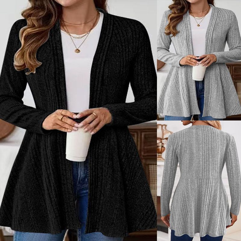 Damen Offener Feinstrick-Cardigan mit Rippstruktur, tailliertem Schnitt und schwingendem Saum Shop Nory