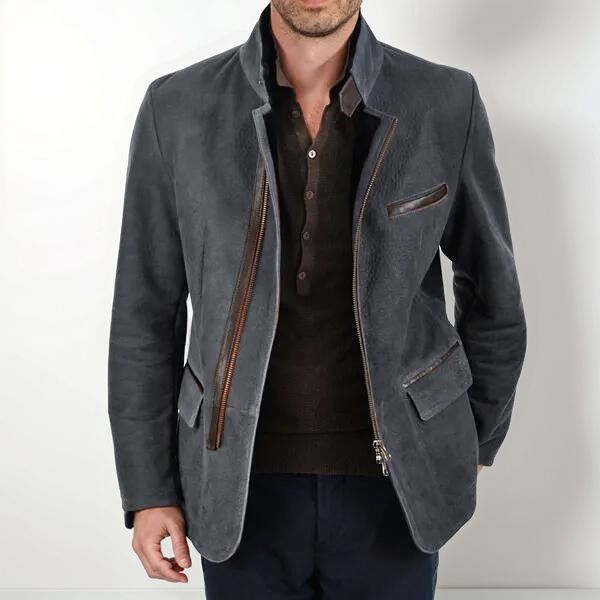 Herren nan elegante Wildlederjacke mit Stehkragen und verdecktem Reißverschluss Shop Nory