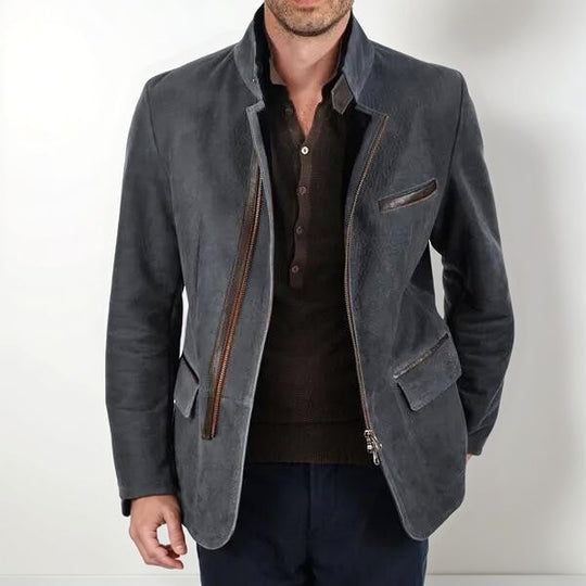 Herren nan elegante Wildlederjacke mit Stehkragen und verdecktem Reißverschluss Shop Nory