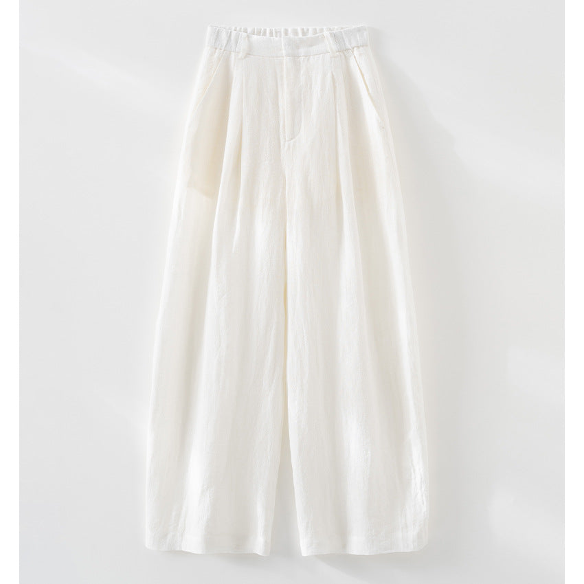 Damen Leichte High‑Waist Leinenmix Palazzohose mit weitem Bein, Bundfalten und elastischem Rückenteil Shop Nory