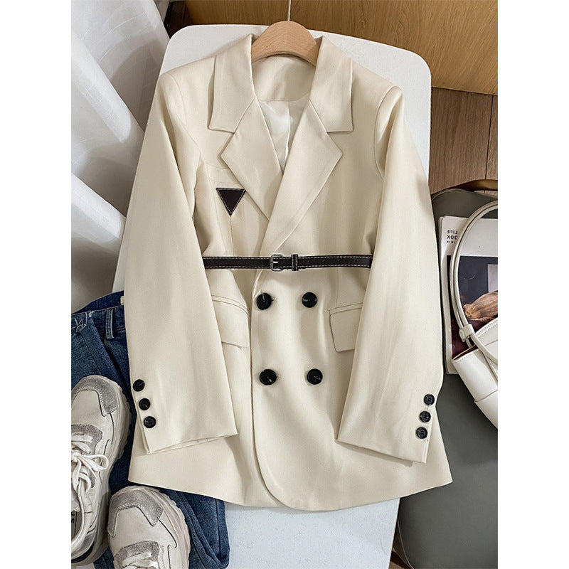 Damen Modischer Doppelreiher Blazer mit Taillengürtel Shop Nory