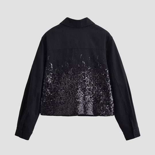 Damen Kurzjacke mit durchgehendem Reißverschluss und Paillettenfront Shop Nory