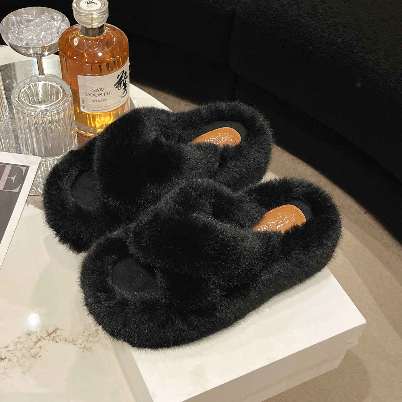 Damen Flauschige Fleece-Pantoletten mit weichem Innenfutter und modernem Design