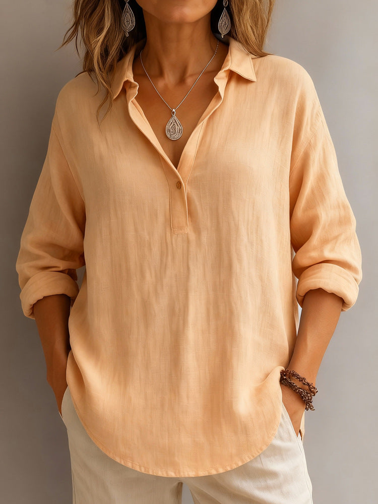 Damen lässige Bluse mit V-Ausschnitt und geknöpftem Kragen Shopnory