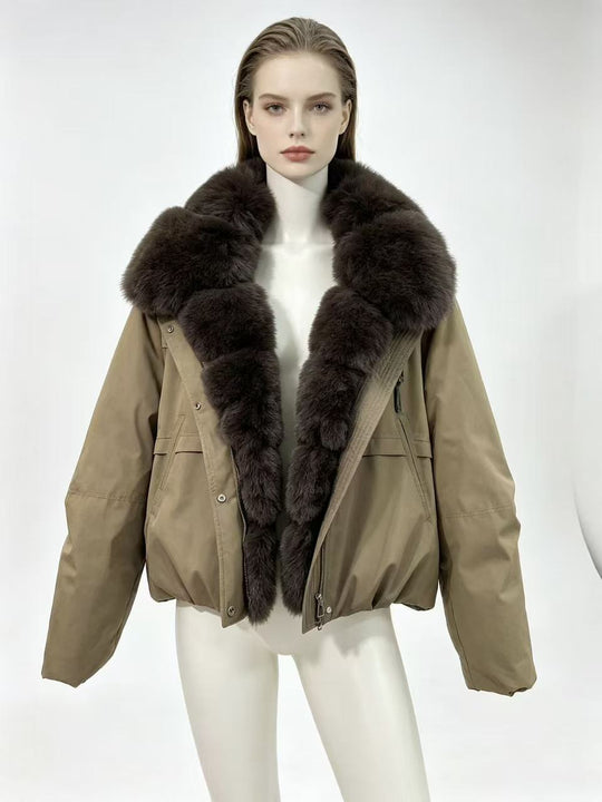 Damen nan taillierte Parka-Bomberjacke mit voluminösem Webpelzkragen und windabweisender Außenhülle Shop Nory