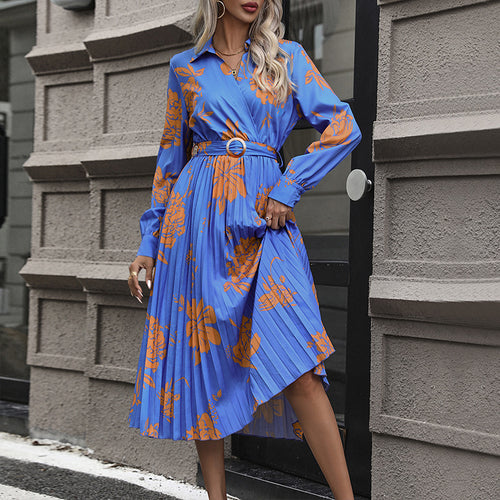 Damen Midikleid mit Plissée-Rock, Wickeloberteil und Taillengürtel Shop Nory