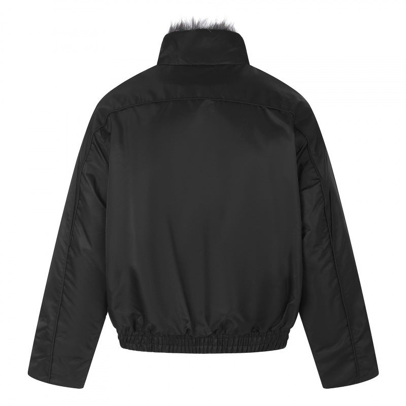 Herren Kurzjacke im Retro-Pufferstil mit hochschließendem Kunstfellkragen und dekorativer Wellensteppung Shop Nory