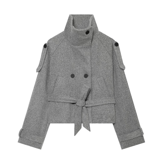 Damen Kurze Wollmix-Capejacke mit Taillengürtel und Funnelkragen Shop Nory