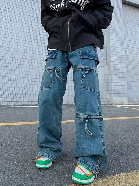 Herren Modische Cargo-Jeans mit Reißverschlüssen Shop Nory
