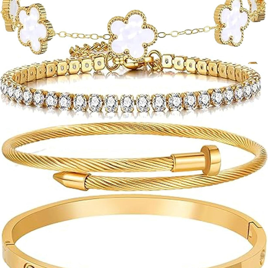 Damen Armbandset mit funkelnden Zirkonia-Elementen und elegantem Gliederdesign Shop Nory
