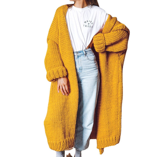 Damen Langärmeliger Grobstrick Cardigan Shopnory