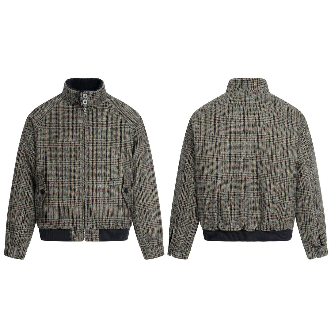 Herren Kurz geschnittener Glencheck-Blouson mit Funnelkragen und Rippenbund Shop Nory