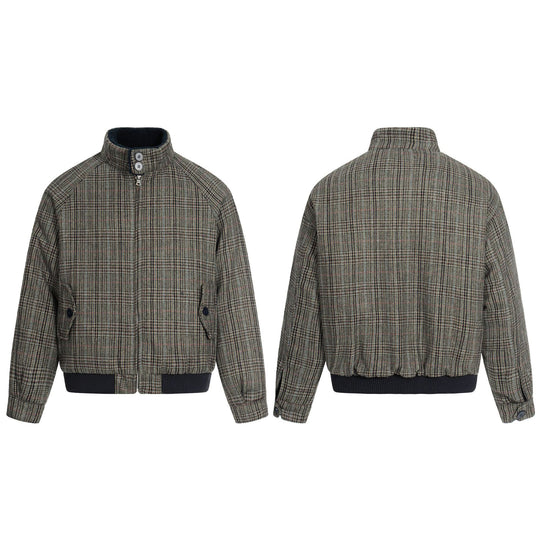 Herren Kurz geschnittener Glencheck-Blouson mit Funnelkragen und Rippenbund Shop Nory