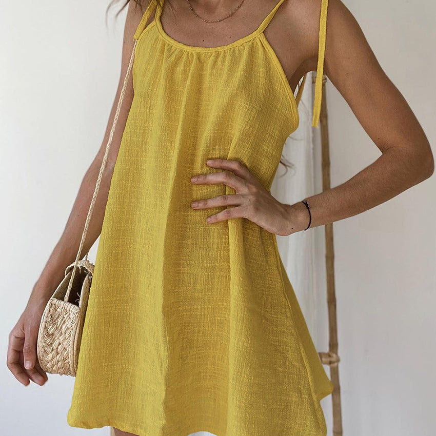 Damen leichtes Spaghettiträger Sommerkleid mit lockerer Passform Shopnory