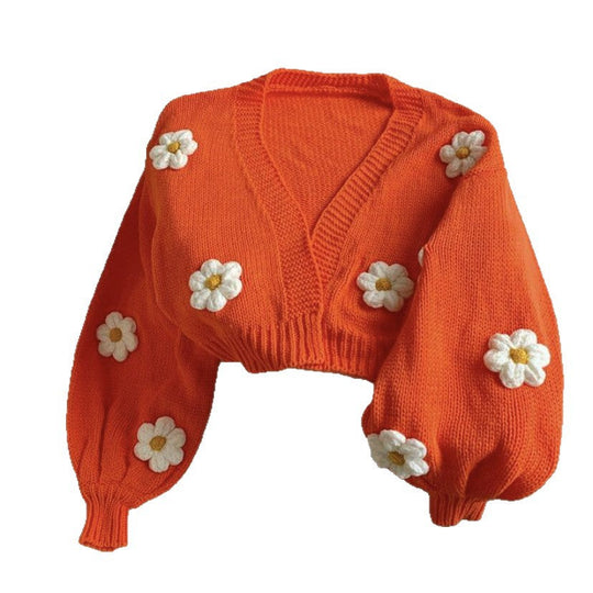 Damen Strickjacke mit floralen Applikationen und lockerer Passform