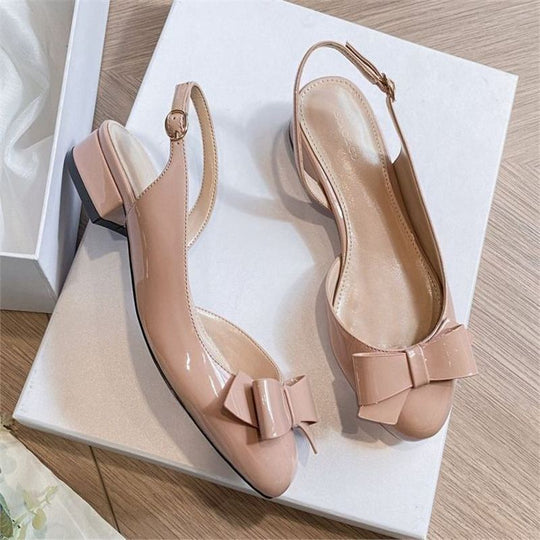 Damen Runde-Zehen Slingback-Ballerinas mit Lackfinish und Schleifen-Detail Shop Nory