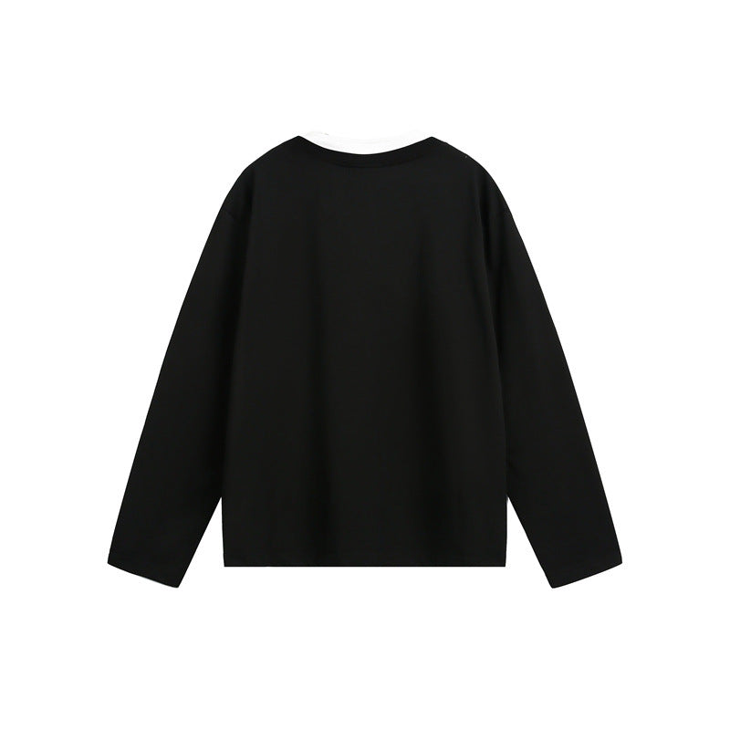 Unisex Lässiges Layering-Henley-Langarmshirt mit Kontrast-Doppelkragen Shop Nory