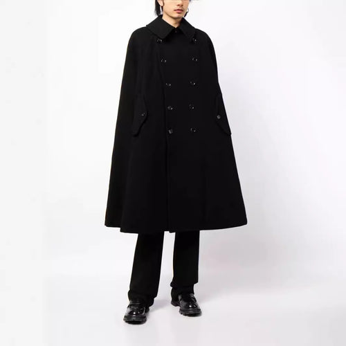 Herren zweireihiger Cape-Mantel aus Wollmix mit Umhangschnitt Shop Nory