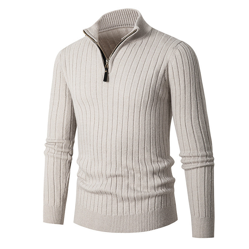 Herren gerippter Troyerpullover mit halbem Reißverschluss und Stehkragen Shop Nory