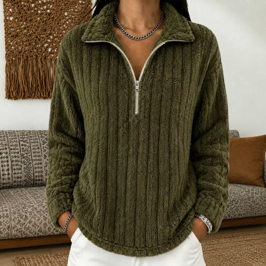 Damen Kuscheliger Plüsch-Halfzip-Pullover mit Stehkragen Shop Nory