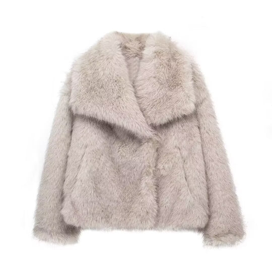 Damen Kurze Kunstfelljacke mit voluminösem Schalkragen Shop Nory